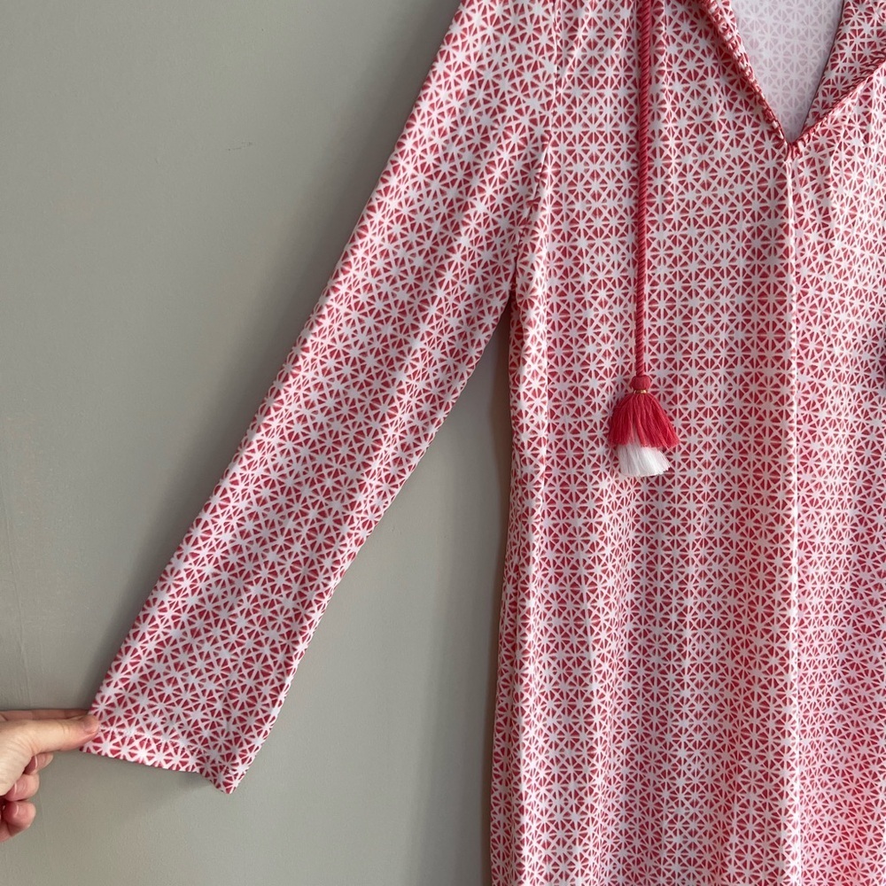 Cabana Life Algarve Hooded Cover Up Dress in Coral Pink/White, size S - Picture 5 of 13
